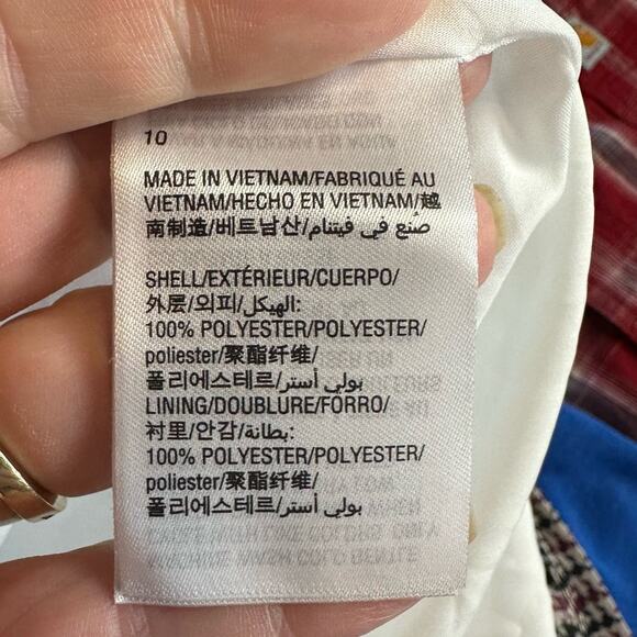 Maison Jules Tie Front Fit Flare Dress Houndstooth Sz 10 Burgundy Black Cream - Picture 10 of 10